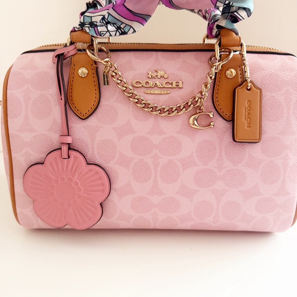 Coach Rowan Satchel Bag In Signature Canvas With Charms Powder pink NWOT - Picture 7 of 9